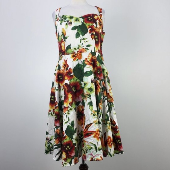 Hearts & Roses Princess Lilly Floral Rose Orange Green PinupRetro Swing Dress 12 - Picture 7 of 16
